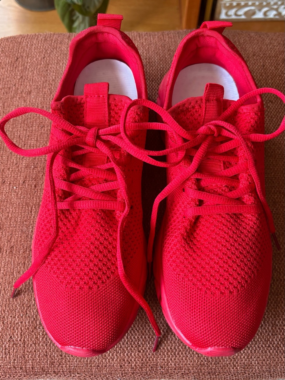 Women’s Red Knit Lace-Up Athletic Sneakers
